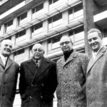 Klinik-Übergabe am 1. Januar 1964: Prof. Baumann, Prof. Kalk, OB Dr. Branner, Prof. Wildhirt und Prof. Heinecker (v.l.). Foto: Archiv Kasseler Klinik
