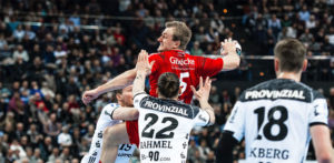 Julius Kühn von der MT beim Abschluss eines Spielzuges gegen THW Kiel. Foto: Alibek Käsler Julius Kühn von der MT beim Abschluss eines Spielzuges gegen THW Kiel. Foto: Alibek Käsler