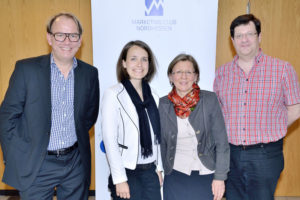 Wolfgang Benderoth, Präsident, Jana Maria Schaefers, JuMP-Sprecherin, Angelika Hüppe, geschäftsführender Vorstand, und Harnald Henze, Finanzvorstand (v.l.). Foto: mediasociety.de/ M. Frohme 